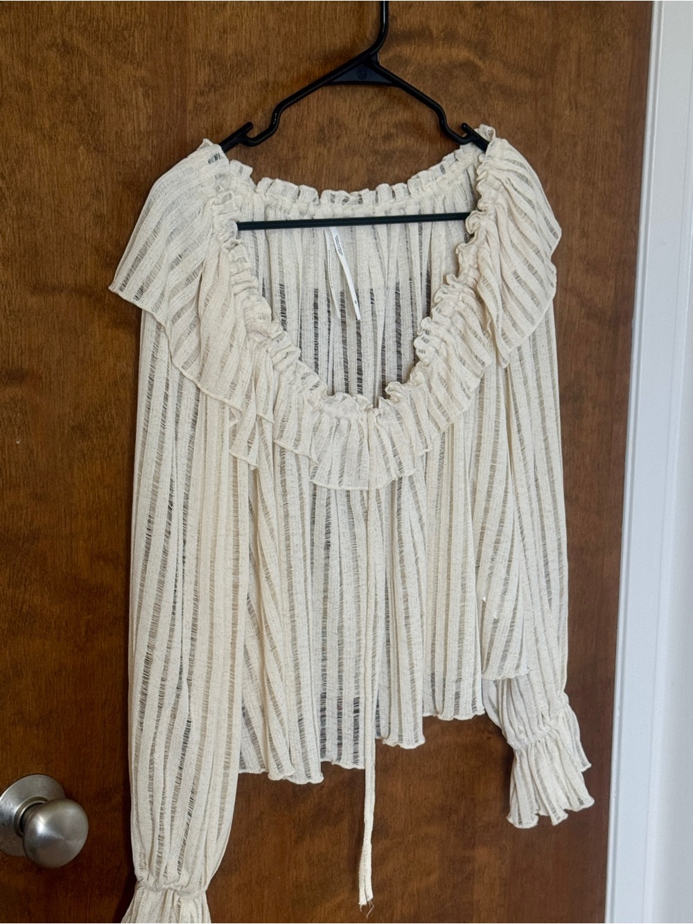 NWOT Anthropologie Cream Ruffle-Trim Peasant Blouse Size XS